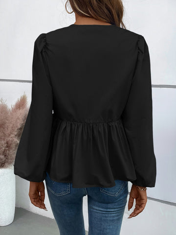 Peplus Tied Long Sleeve Blouse