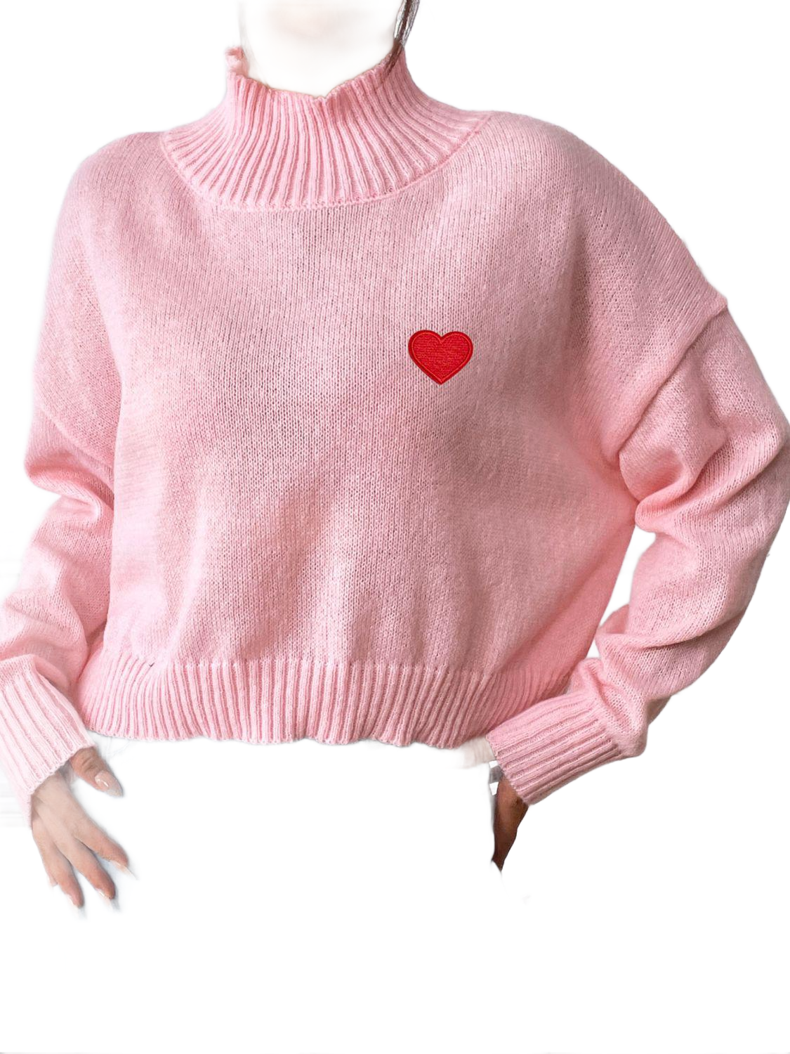 Heart Turtleneck Long Sleeve Sweater