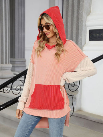 Contrast Hooded Long Sleeve Top