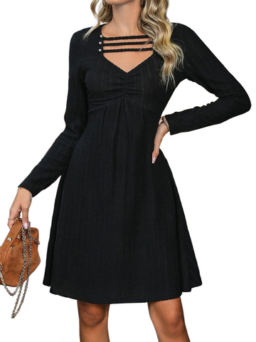 Cutout Long Sleeve Knee Length Dress