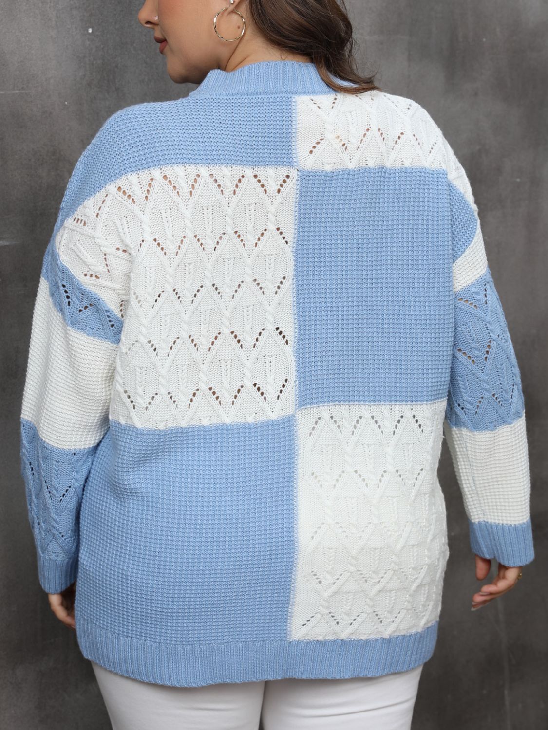 Plus Size  Color Block Long Sleeve Sweater