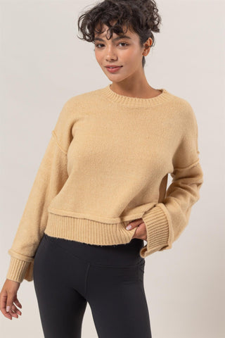 HAVE Round Neck Dropped Shoulder Ribbed Sweater