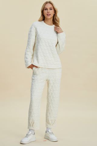 Full Size Texture Round Neck Long Sleeve Top and Pants Set