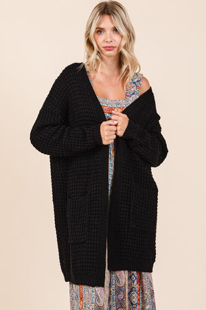 Mittoshop Open Front Long Sleeve Long line Cardigan