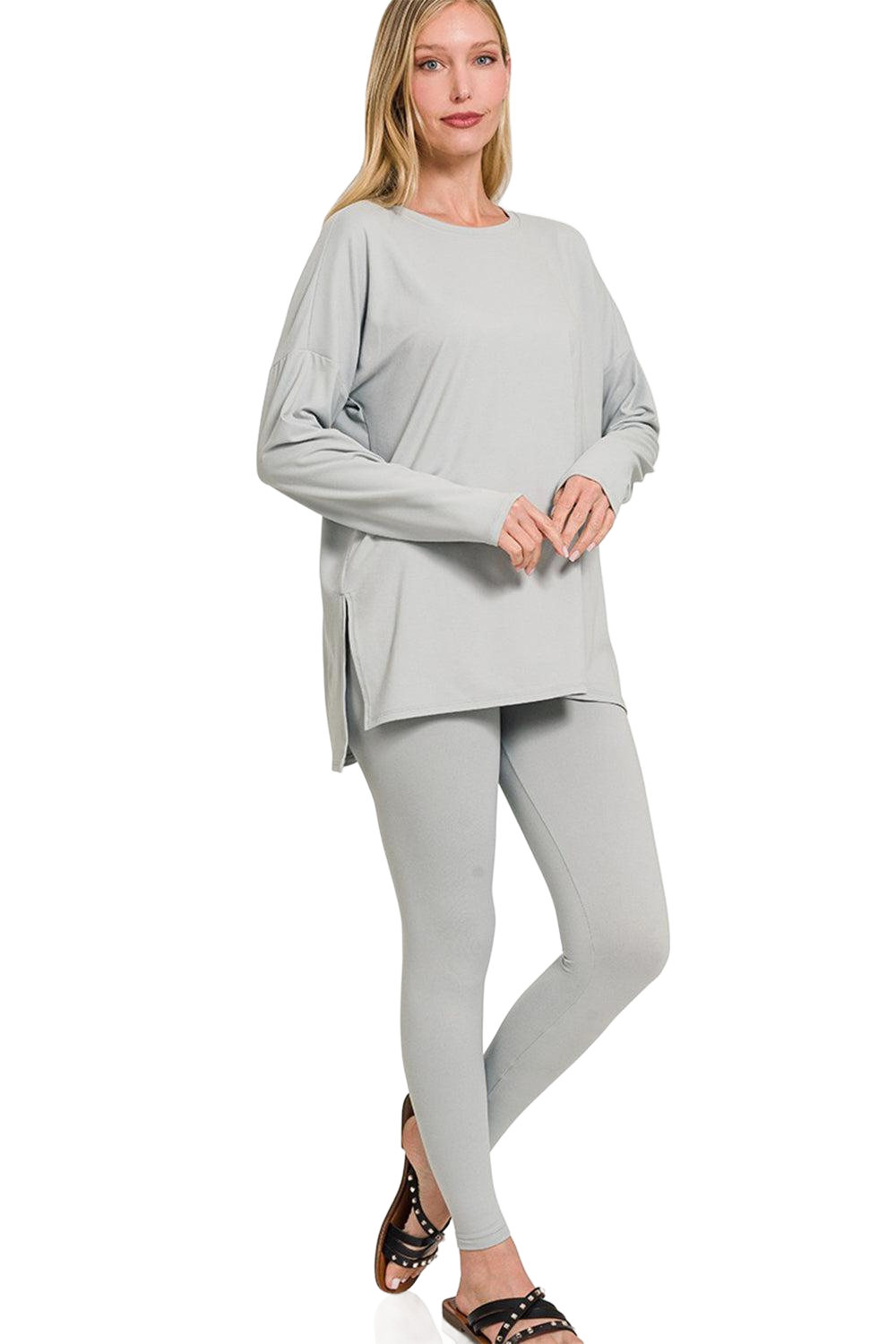 Full Size Brushed Microfiber Top and Leggings Lounge Set