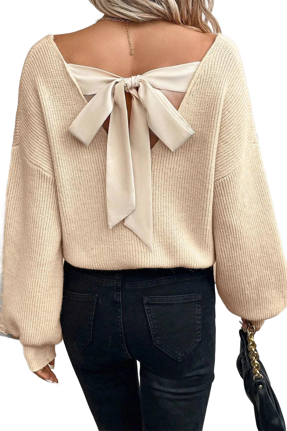 Tied V-Neck Long Sleeve Sweater