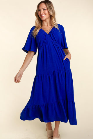 Tiered Baby doll Maxi Dress with Side Pocket