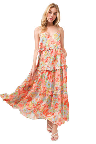 Floral Ruffled Tiered Maxi Adjustable Strap Cami Dress