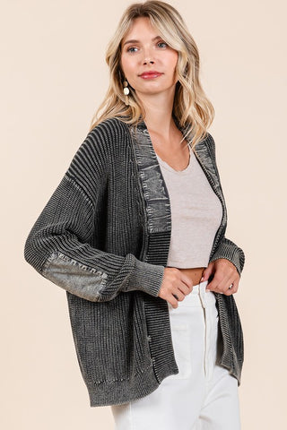 Photoshop Contrast Patch Open Front Mineral Wash Cardigan