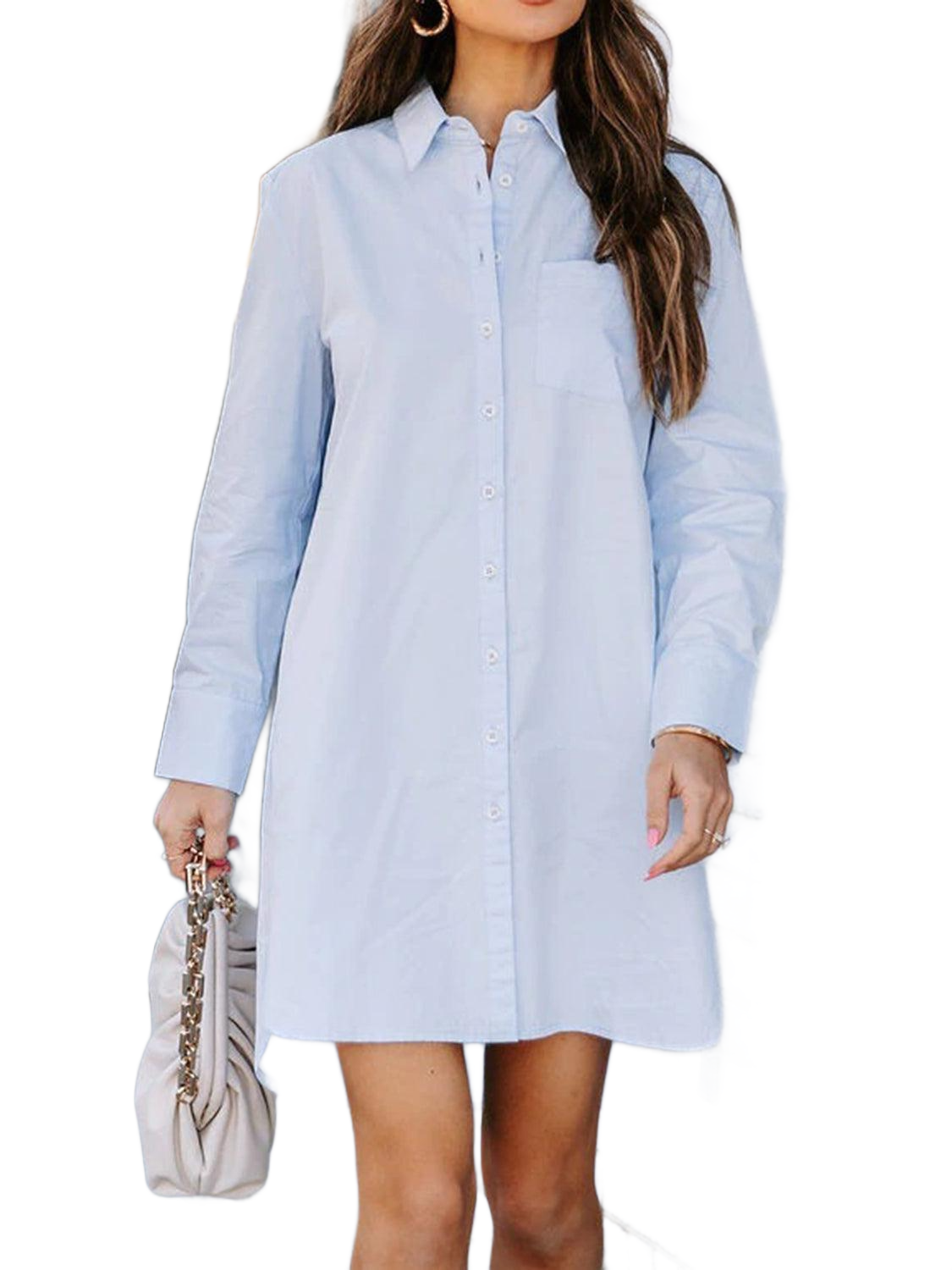 Button Up Collared Neck Long Sleeve Shirt Dress