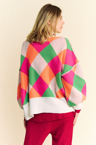 Davis & Dani Exposed Seam Color Block Dropped Shoulder Sweater