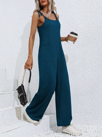 Scoop Neck Tie Shoulder Jumpsuit