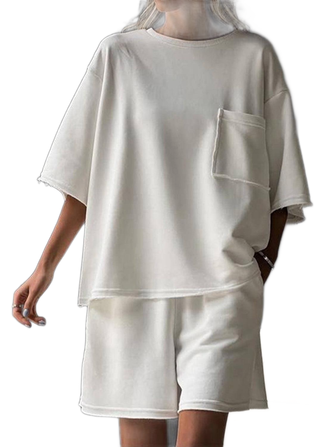 Pocketed Round Neck Half Sleeve Top and Shorts Set