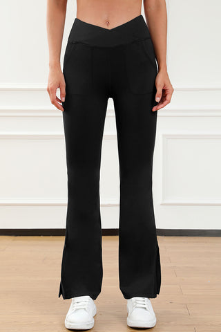 Wide Waistband Slit Boot cut Active Pants