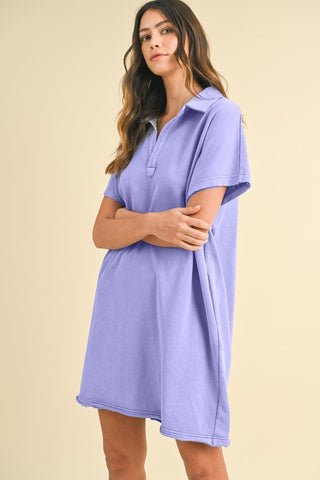 Mineral Washed Johnny Collar Short Sleeve Dress