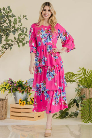 Full Size Floral Ruffle Tiered Midi Dress