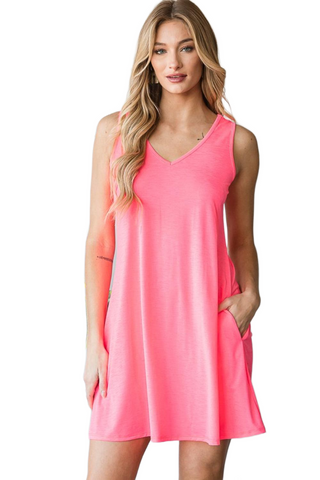 Full Size V-Neck Mini Tank Dress with Pockets