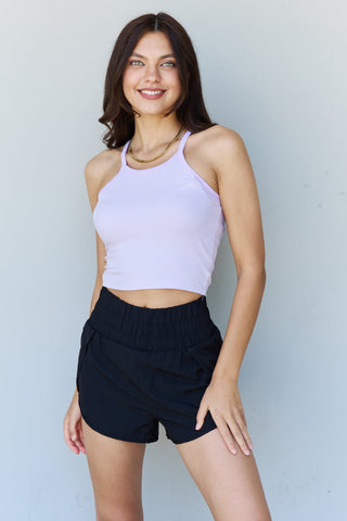 Nine xis Everyday Staple Soft Modal Short Strap Ribbed Tank Top in Lavender