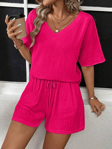 V-Neck Half Sleeve Top and Shorts Set