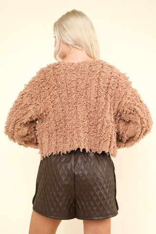 Shaggy Yarn Knit Zip Up Jacket