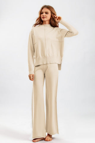 Basic Bea Mock Neck Long Sleeve Top and Pants Sweater Set