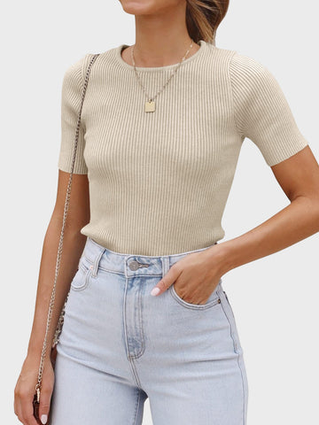 Round Neck Short Sleeve Knit Top