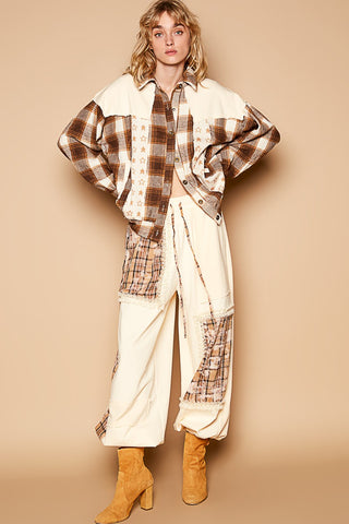 POL Plaid & Star Patchwork Contrast Long Sleeve Shocket