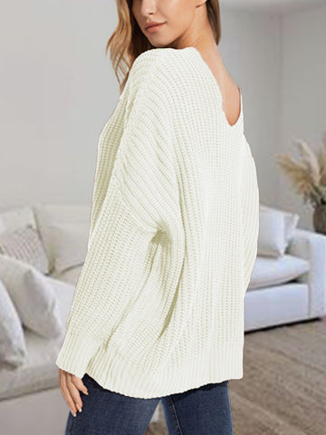 V-Neck Batting Dropped Shoulder Sweater