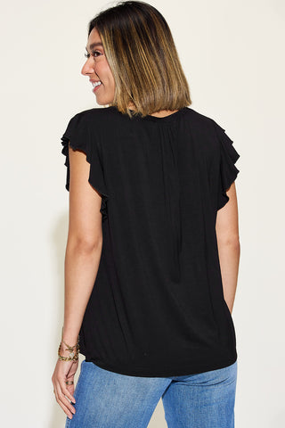 Full Size Notched Ruffled Short Sleeve T-Shirt