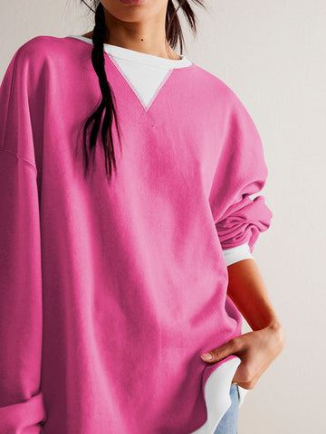 Contrast Trim Round Neck Long Sleeve Sweatshirt