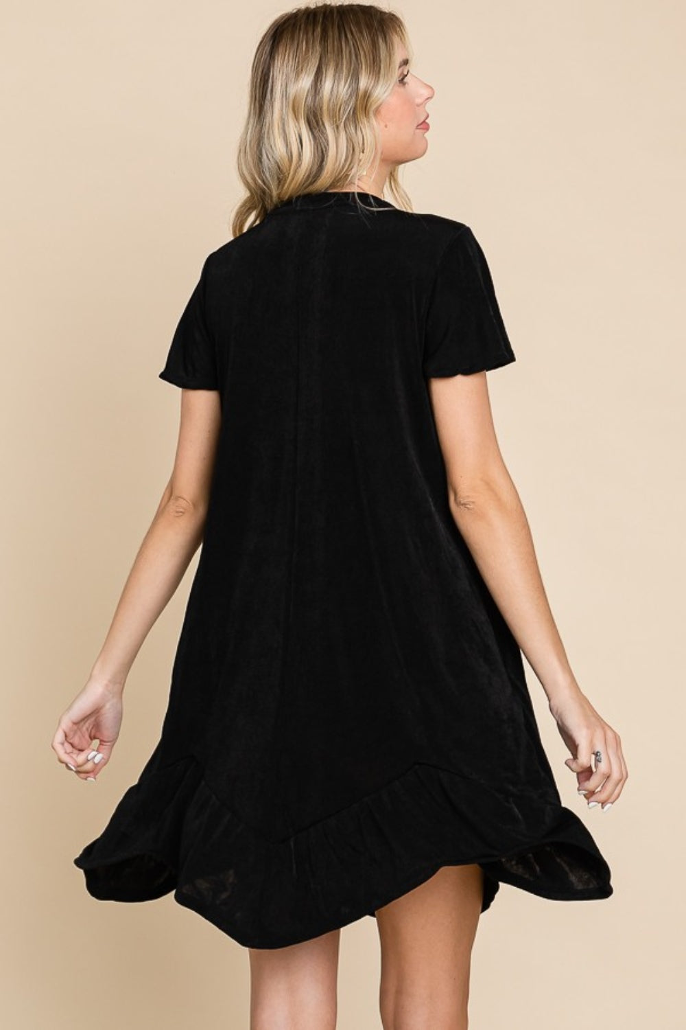 Full Size Short Sleeve Ruffled Asymmetric Hem Dress