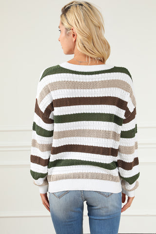 Striped  Dropped Shoulder Sweater