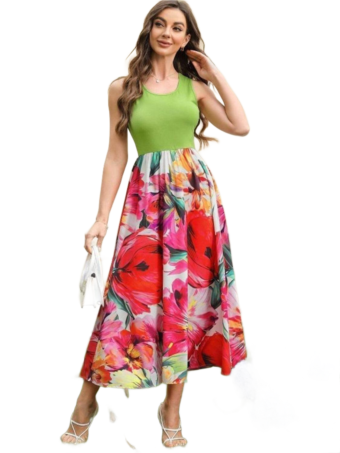 Printed Round Neck Sleeveless Dress