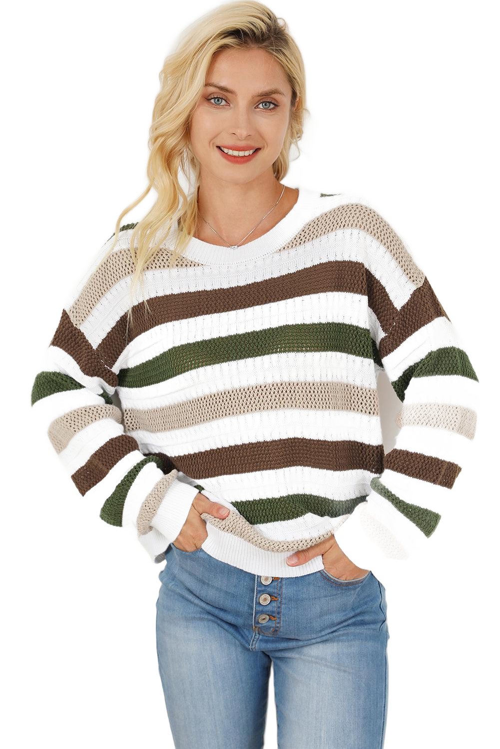 Striped  Dropped Shoulder Sweater