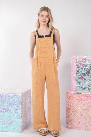 VERY J Texture Washed Wide Leg Overalls