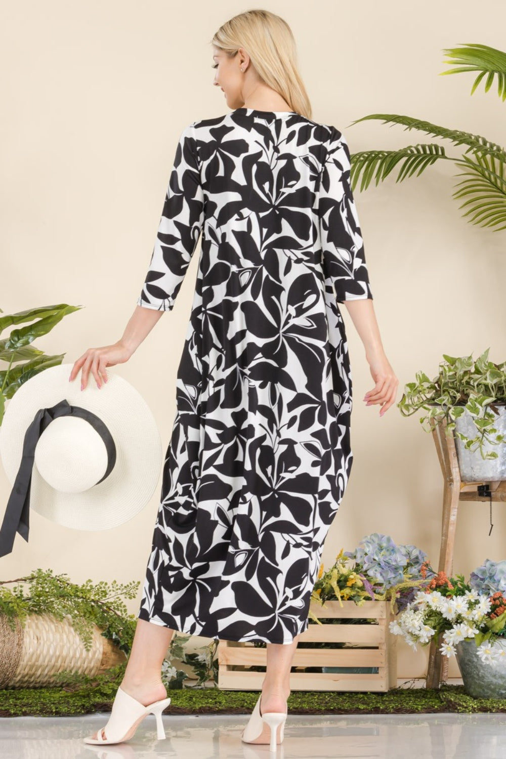 Full Size Printed Contrast Dress with Pockets