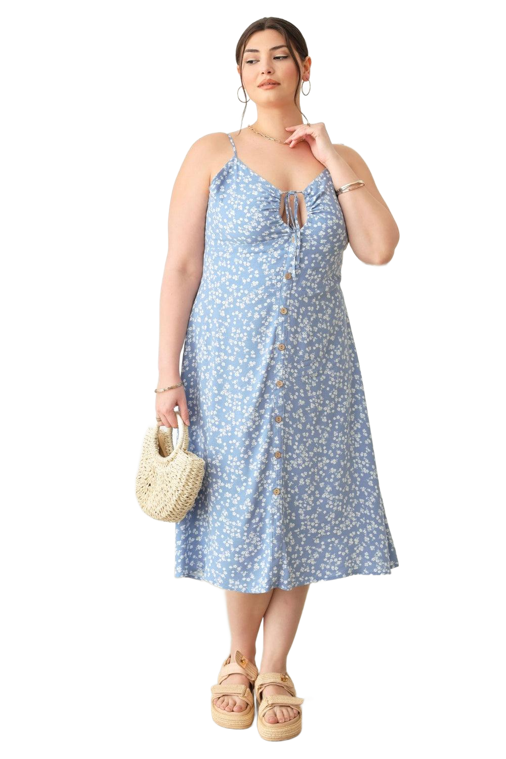 Plus Size Cutout Floral Spaghetti Strap Dress