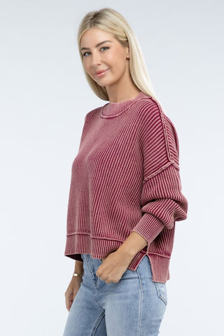 Washed Side Slit Oversize Cropped Sweater