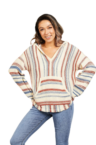 Striped Hooded Sweater with Kangaroo Pocket