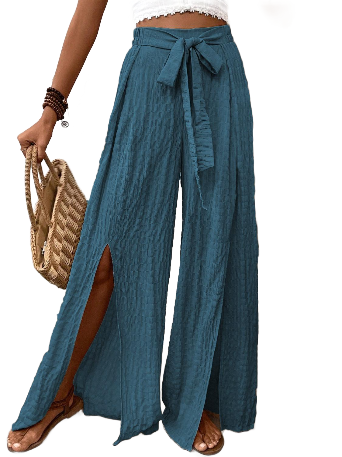 Tied Slit Wide Leg Pants