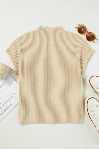 Ribbed Mock Neck Short Sleeve Knit Top