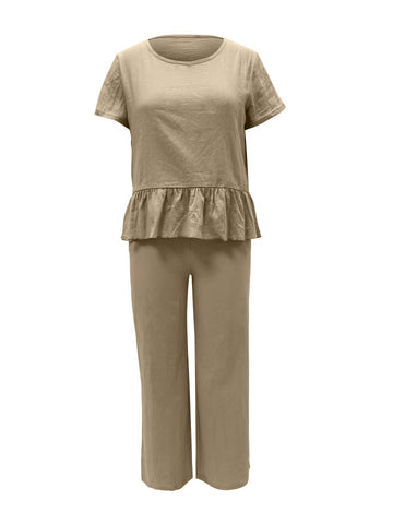 Peplus Round Neck Short Sleeve Top and Pants Set