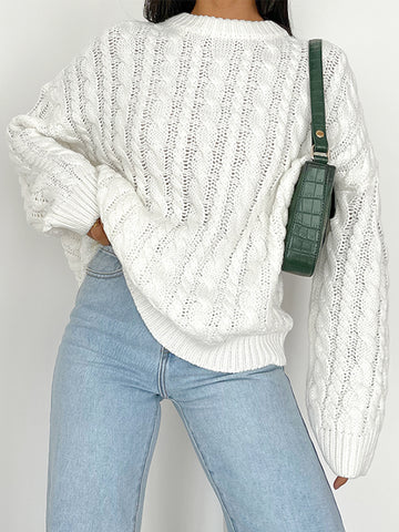 Round Sleeve Cable-Knit Sweater