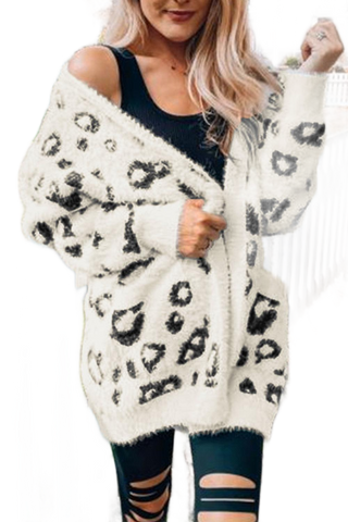 Leopard Open Front Cardigan with Pockets