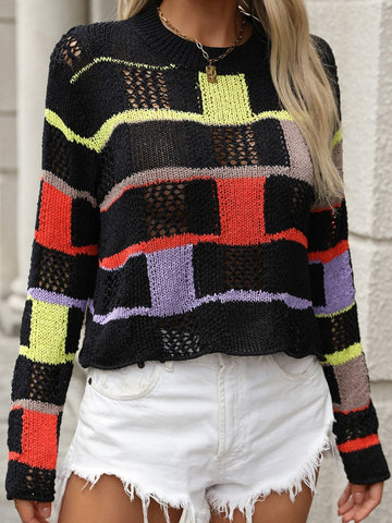 Color Block Round Neck Sweater