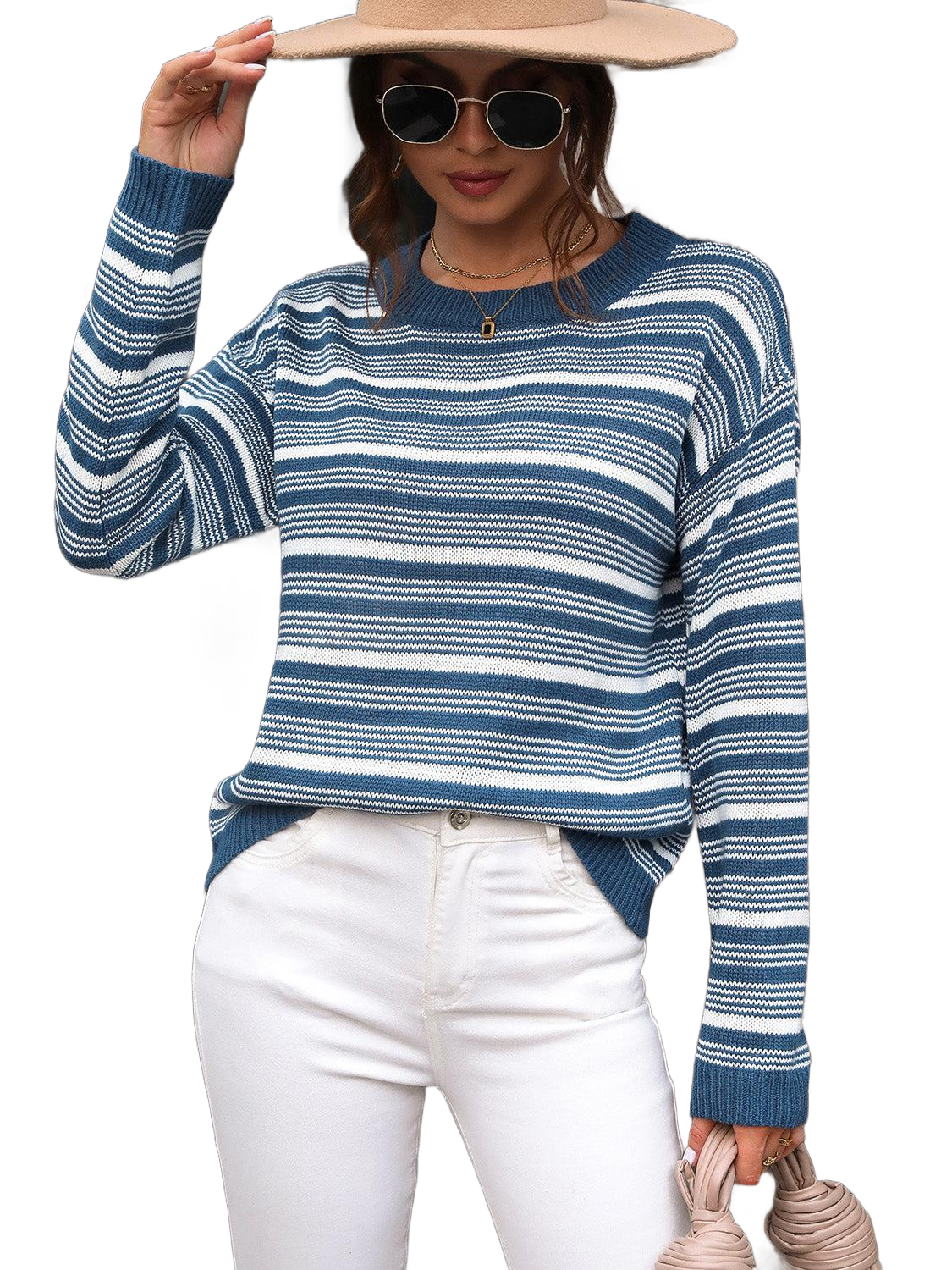 Striped Round Neck Long Sleeve Sweater