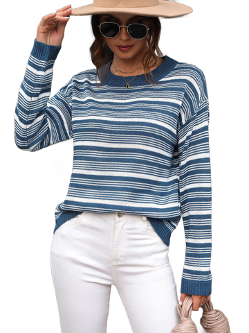 Striped Round Neck Long Sleeve Sweater