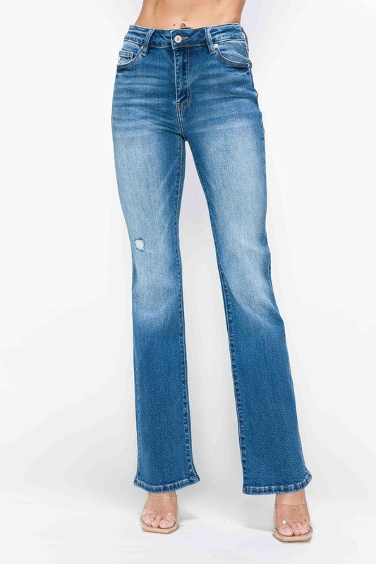 Full Size Distressed High Rise Jeans with Pockets