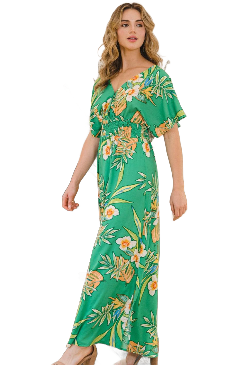 Full Size Floral Smocked Tied Back Maxi Dress