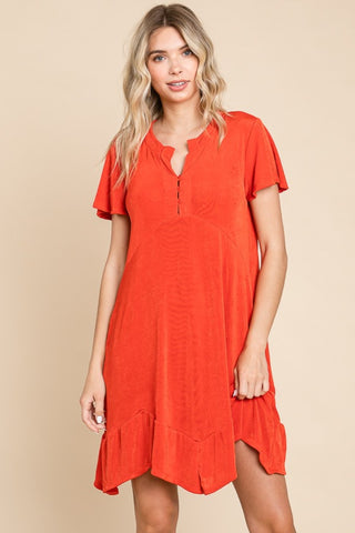 Full Size Short Sleeve Ruffled Asymmetric Hem Dress